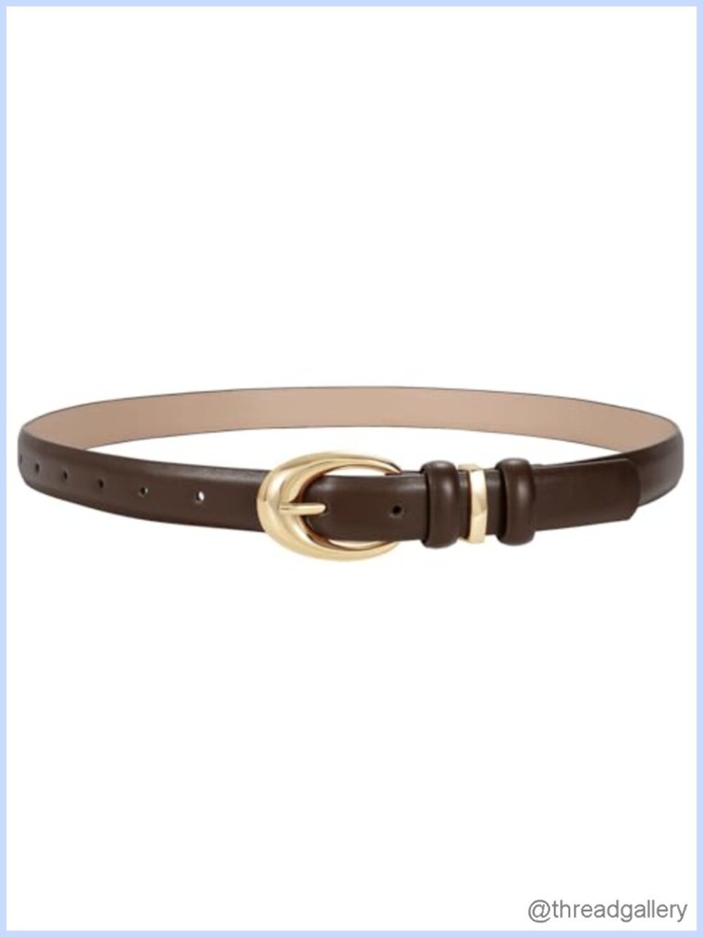 Women Skinny Faux Leather Belt with Gold Buckle for Jeans and Pants